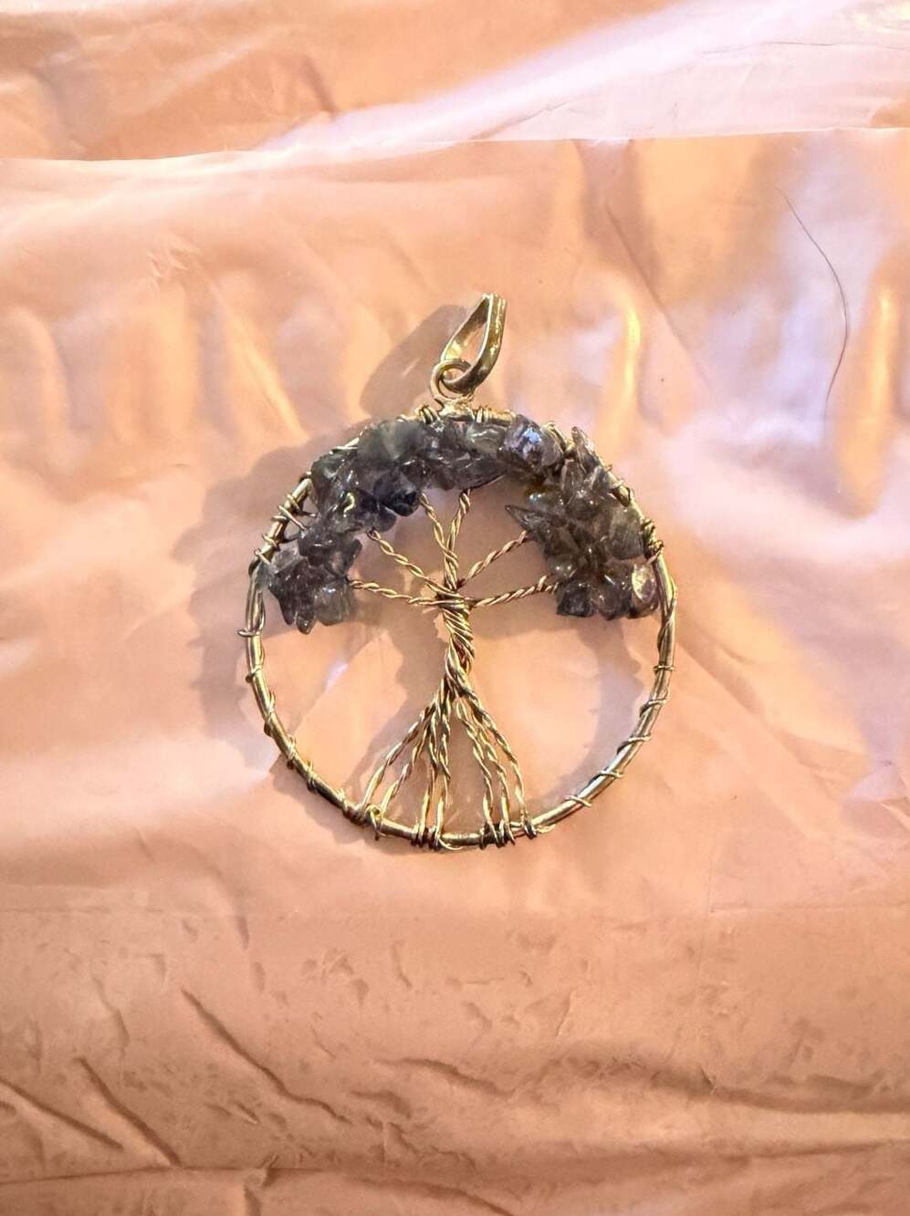 Natural iolite Gemstone Wire Wrapped Tree of Life Pendant